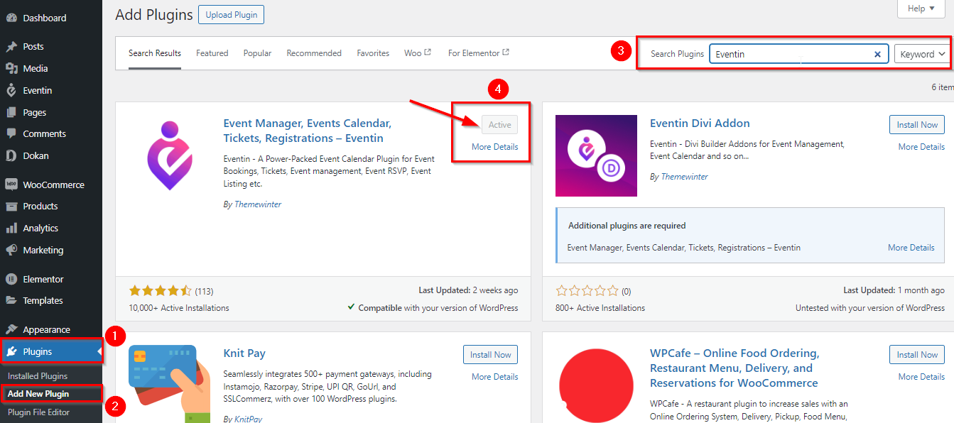 eventin event manager plugin install in wordpress