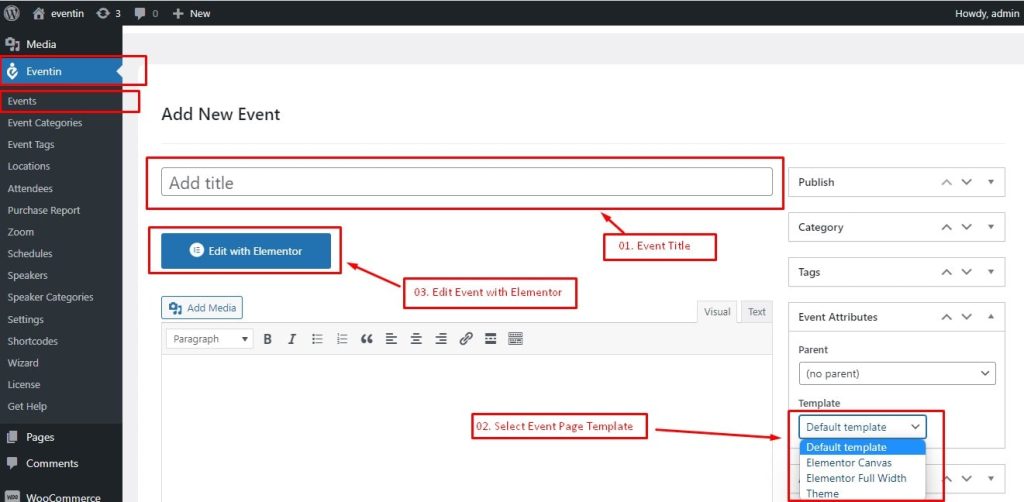 Edit event with elementor
