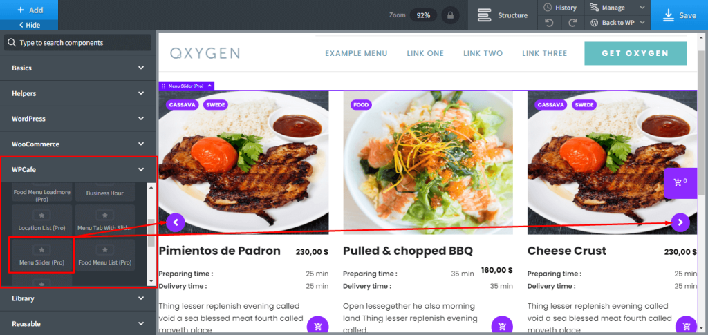 wpcafe Oxygen Menu slider Pro