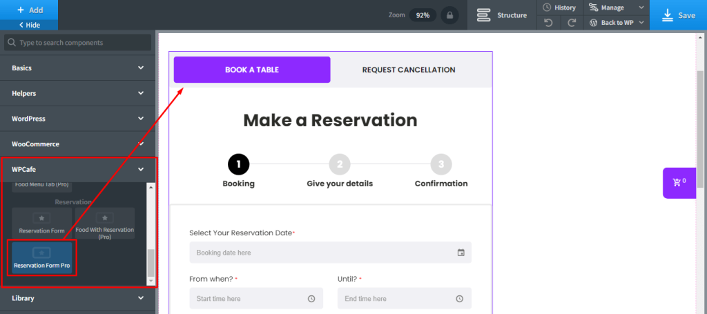 wpcafe Oxygen Reservation form pro 