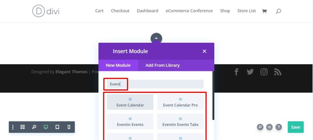 Eventin Divi insert module