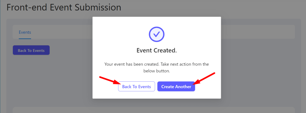 an image of Eventin front end event submission's Success