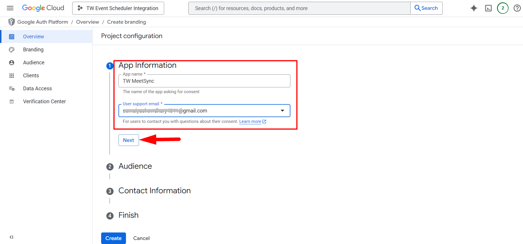 Enter app info for Eventin ticket sales consent screen