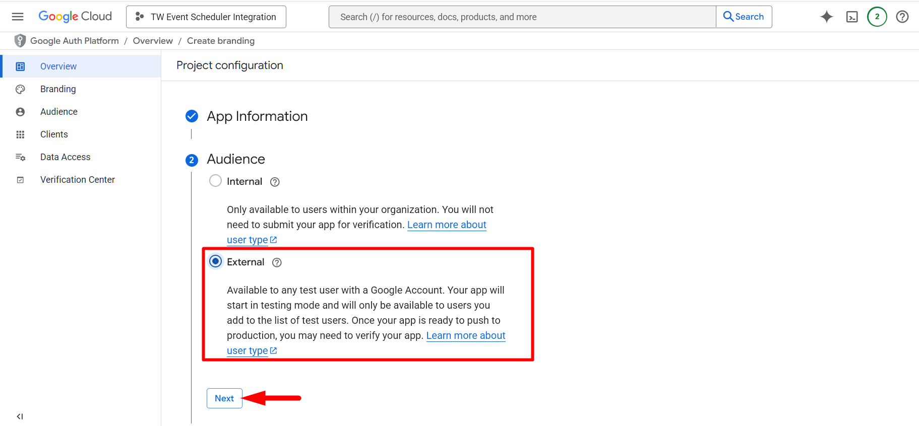 Select external user type for Eventin attendee access