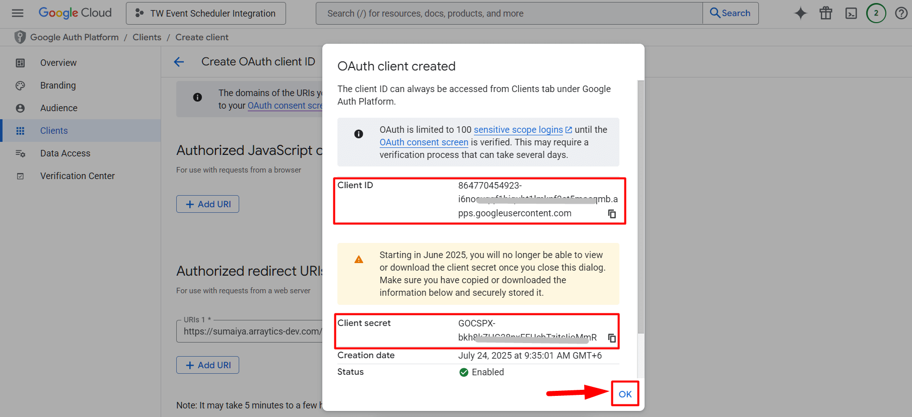 Get client ID and secret for Eventin events and ticket sync setup