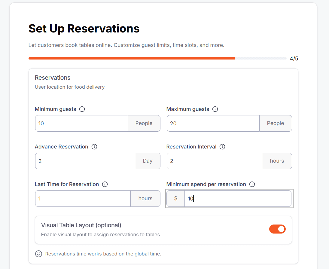 WP Cafe onboarding reservation setup