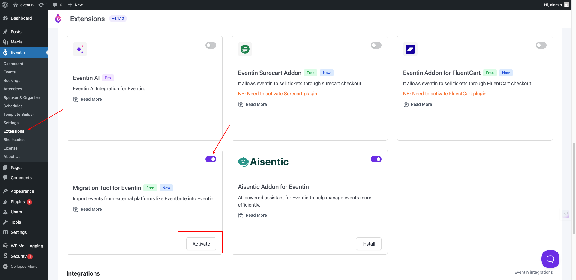 Eventin Extension page