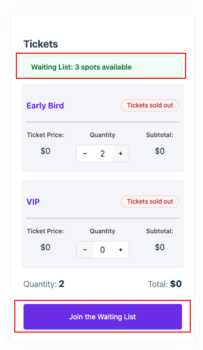 Frontend ticket view