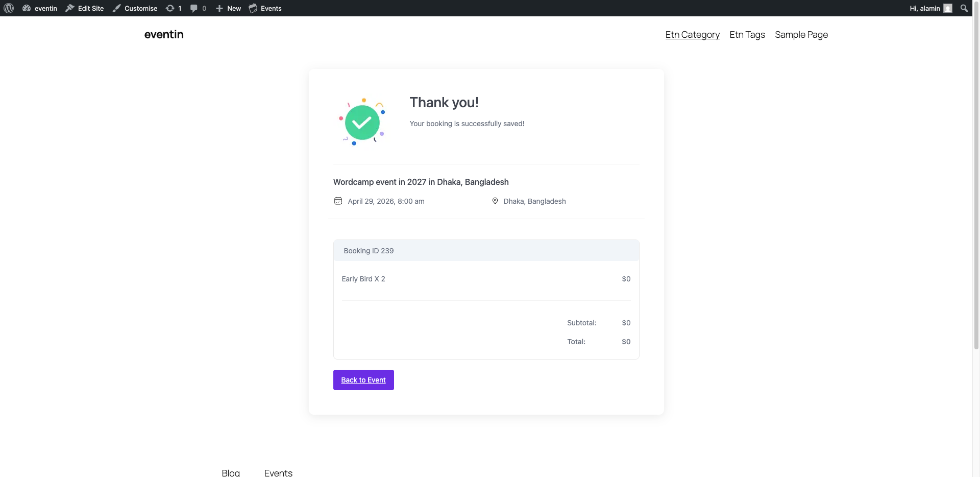 Booking success page