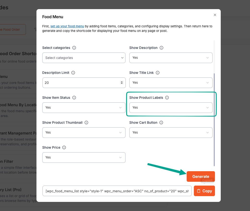 genrate shortcode for showing product label