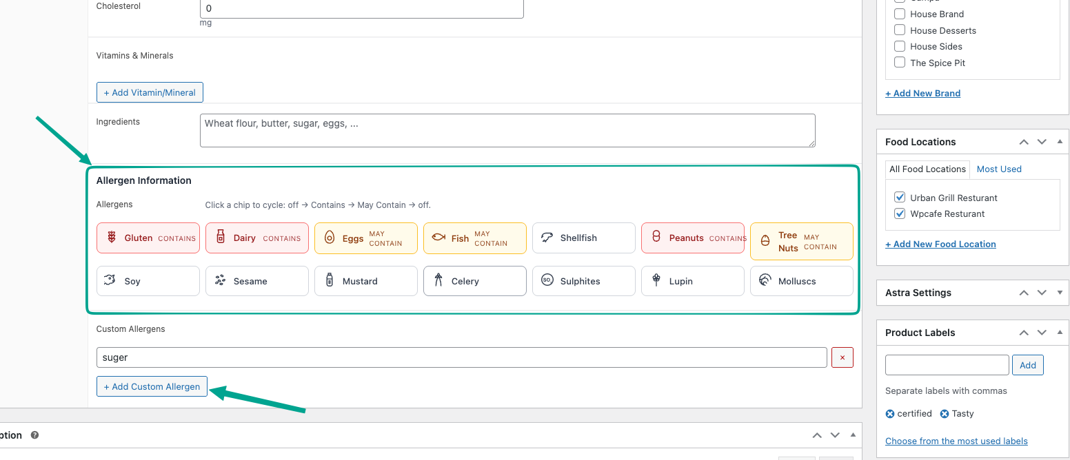 WooCommerce Product Data with Allergens added