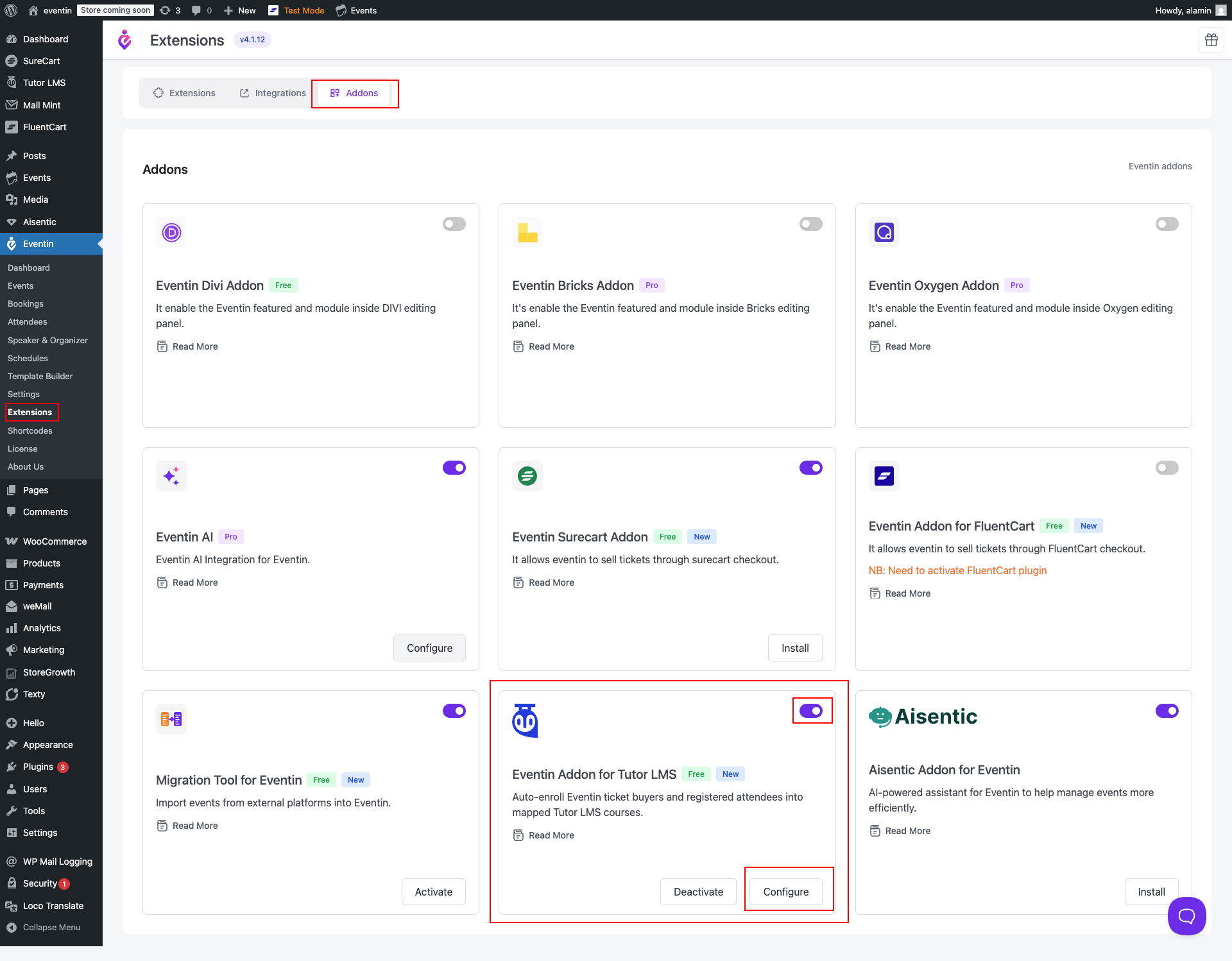 Eventin extension page
