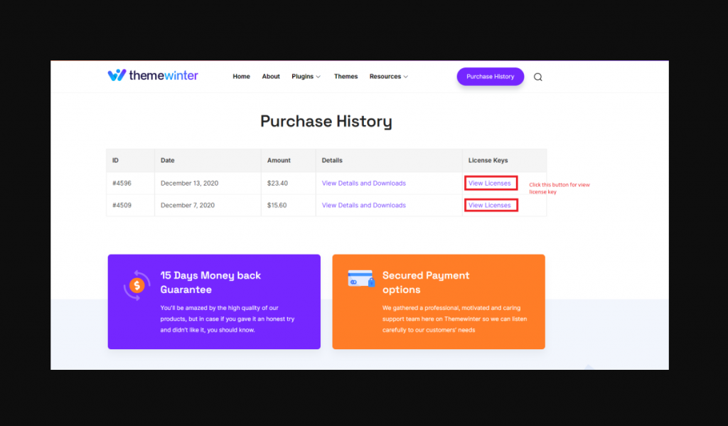 Themewinter Customer Dashboard